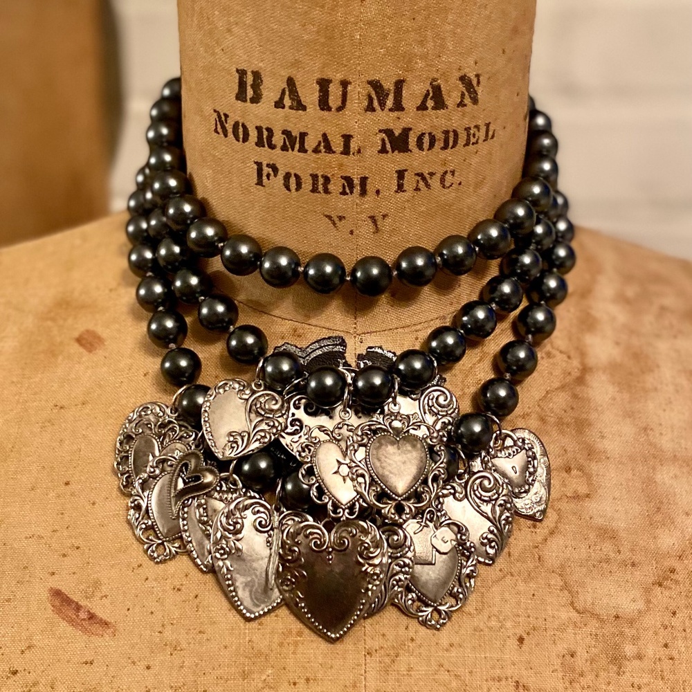 Multi layered charm necklace with hearts ❤️❤️❤️